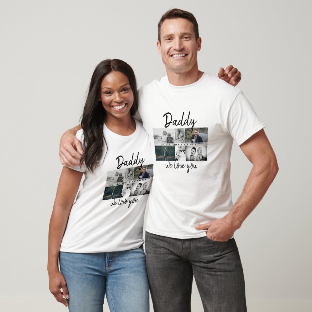 Father with Kids and Family Dad Photo Collage Personalized T-Shirt