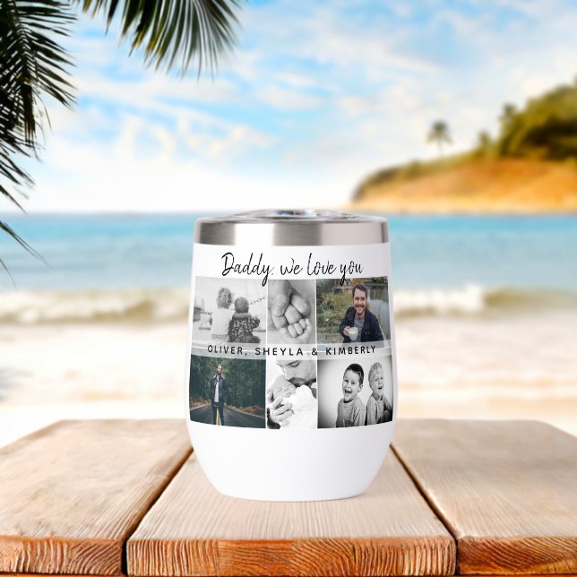 Father with Kids and Family Dad Photo Collage Thermal Wine Tumbler (Beach (Rotated))