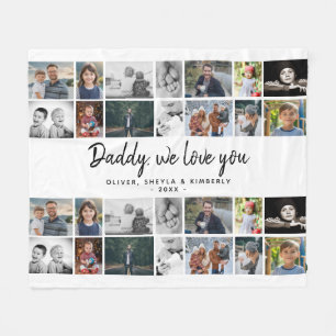 Father with Kids Family Dad 14 Photo Collage  Fleece Blanket