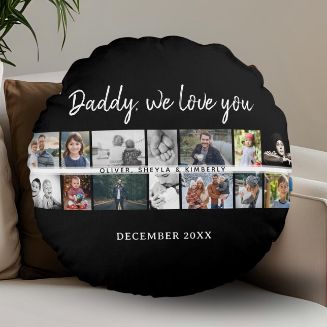 Father with Kids Family Dad 14 Photo Collage  Round Pillow (Creator Uploaded)