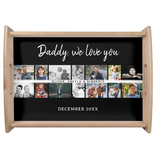 Father with Kids Family Dad 14 Photo Collage  Serving Tray (Front)