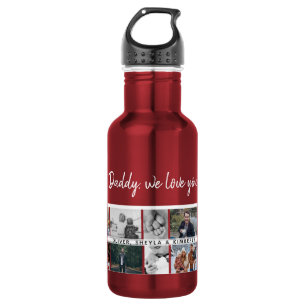 Father with Kids Family Dad 14 Photo Collage Stainless Steel Water Bottle