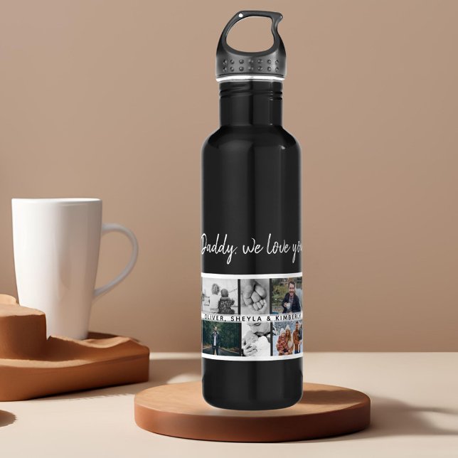 Father with Kids Family Dad 14 Photo Collage  Stainless Steel Water Bottle (Creator Uploaded)
