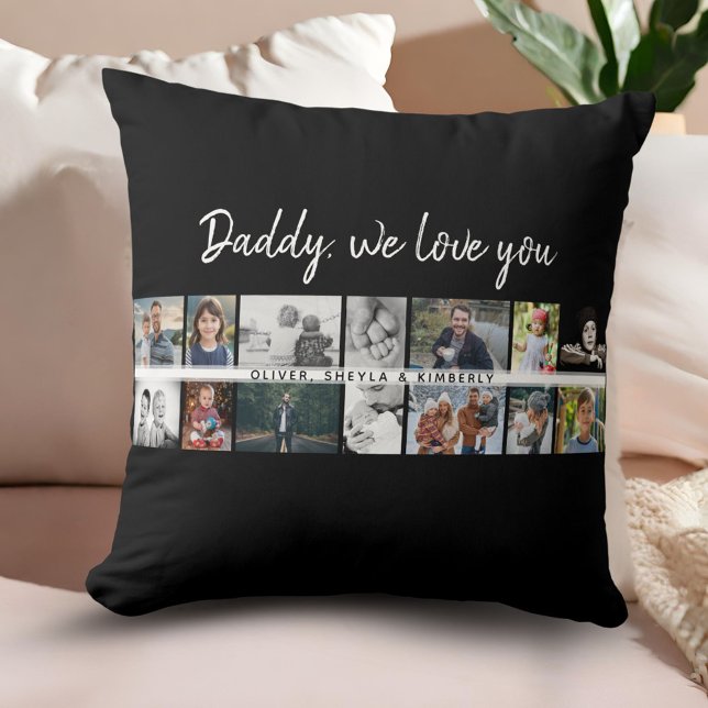Father with Kids Family Dad 14 Photo Collage  Throw Pillow (Creator Uploaded)