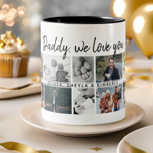 Father with Kids Family Dad 14 Photo Collage  Two-Tone Coffee Mug (Creator Uploaded)