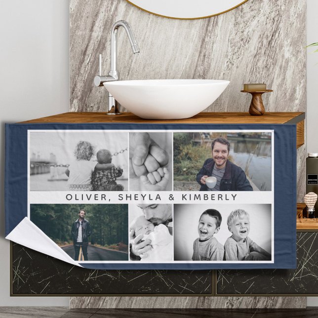 Father with Kids Family Dad 6 Photo Collage Bath Towel (Creator Uploaded)