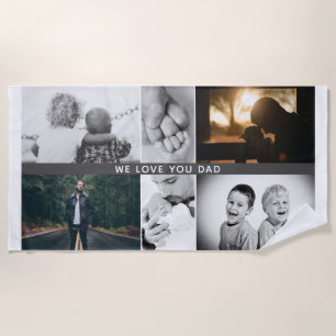 Father with Kids Family Dad 6 Photo Collage Beach Towel