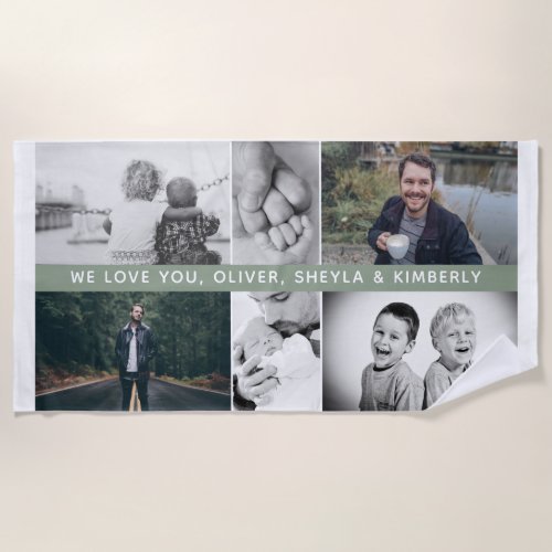 Father with Kids Family Dad 6 Photo Collage Beach Towel