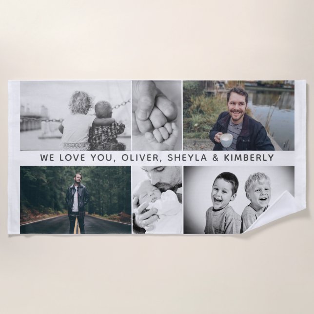 Father with Kids Family Dad 6 Photo Collage Beach Towel (Front)