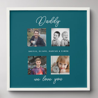 Father with Kids Family Daddy 4 Collage Peel And Stick Photo Tile