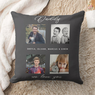 Father with Kids Family Daddy 4 Collage Throw Pillow