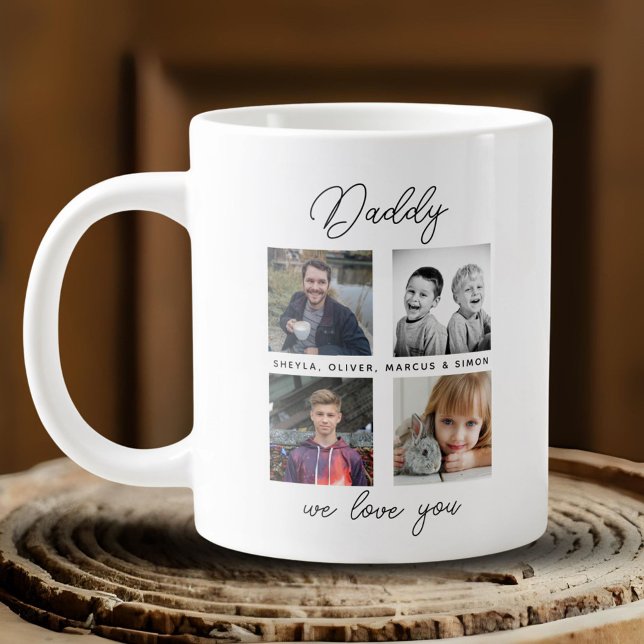 Father with Kids Family Daddy 4 Photo Collage  Giant Coffee Mug (Creator Uploaded)