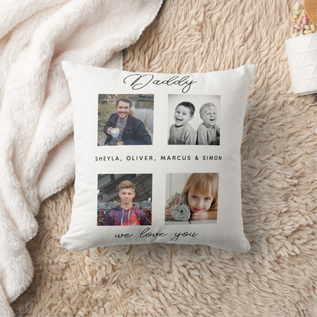 Father with Kids Family Daddy Photo Collage  Throw Pillow (Blanket)