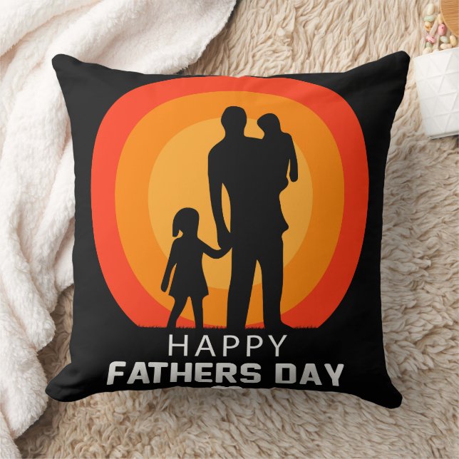 Father with Two Children Sunset Silhouette Throw Pillow (Blanket)