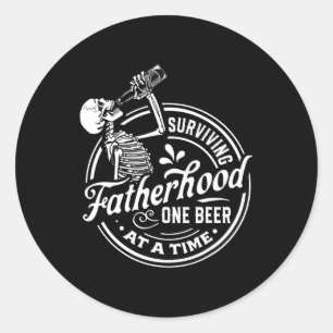 Fatherhood One Beer At A Time Funny Fathers Day Classic Round Sticker
