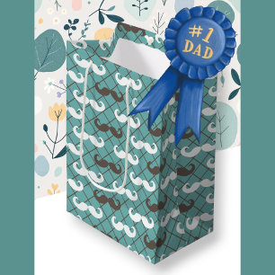 Father's Brown & Teal Mustache Medium Gift Bag