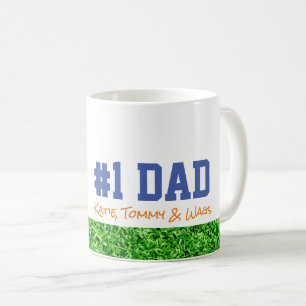 Fathers Day #1 DAD Kids Names Grass Fun Coffee Mug