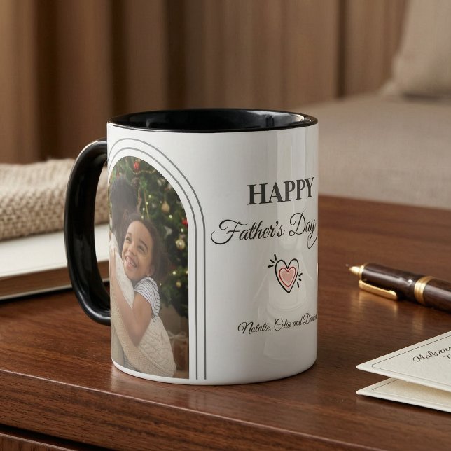 Father's Day 2 Arched Photo Collage Minimalist  Mug (Father's Day Dual Arched Photo Collage Minimalist Daddy Mug
)