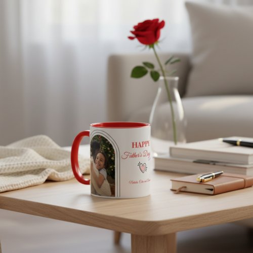 Father's Day 2 Arched Photo Collage Minimalist Red Mug