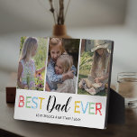 Father's Day 3 Photo | Best Dad Ever Plaque<br><div class="desc">Custom fathers day picture plaque,  add 3 of your own family photos,  a colorful "best dad ever" typographic design,  and the kids names.</div>