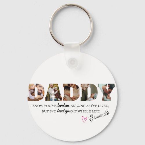 Fathers Day 3 Photo Personalized Modern Daddy  Keychain