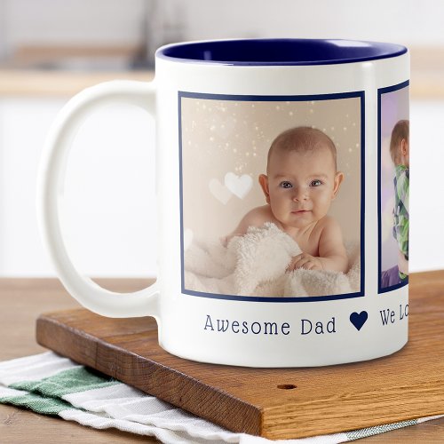 Fathers Day 3 Photos Personalized Navy Blue Two_Tone Coffee Mug