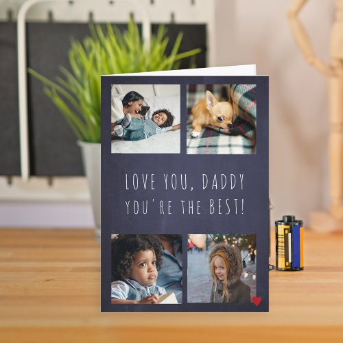 Fathers Day 4 photo collage Love you Daddy navy Card