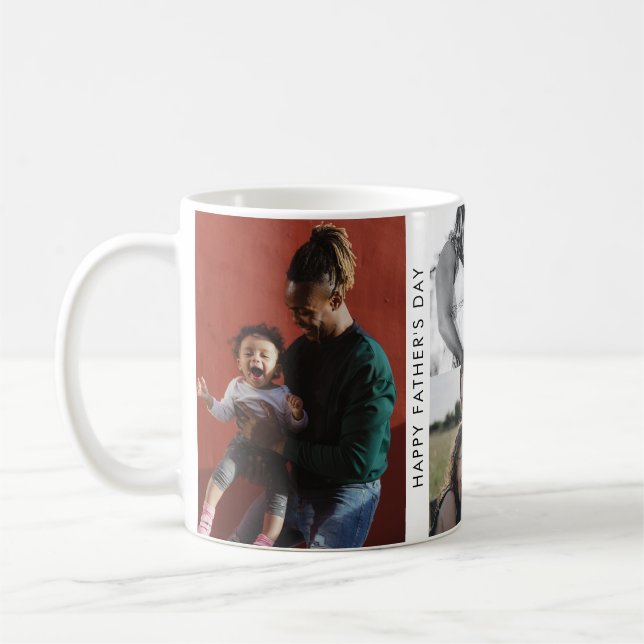Father's Day 4 Photo Custom Message Modern Stylish Coffee Mug (Left)