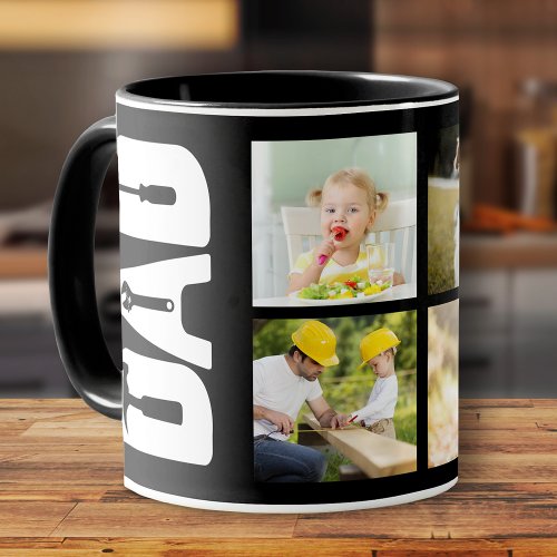 Fathers Day 6 Photo Keepsake Handyman Dad Black Mug