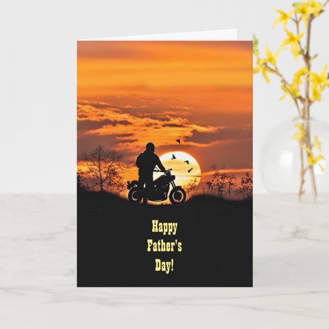 Fathers Day Across the Miles Motorcycle Biker  Card (Yellow Flower)