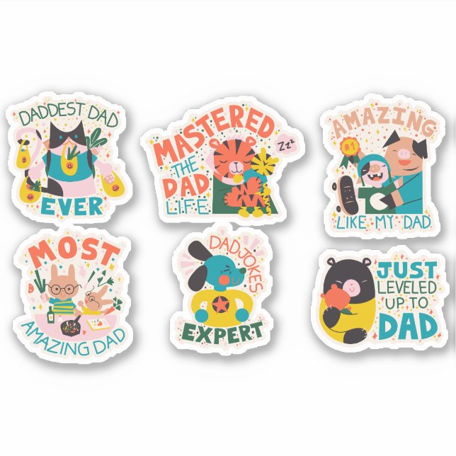 FATHER'S DAY ANIMALS CHARACTERS SET  STICKER (Front)
