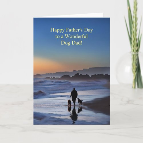 Fathers Day at the Beach With Dogs Sunset and Wave Card