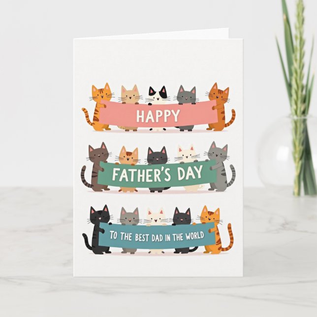 Fathers Day Banner Cat Art Card (Front)