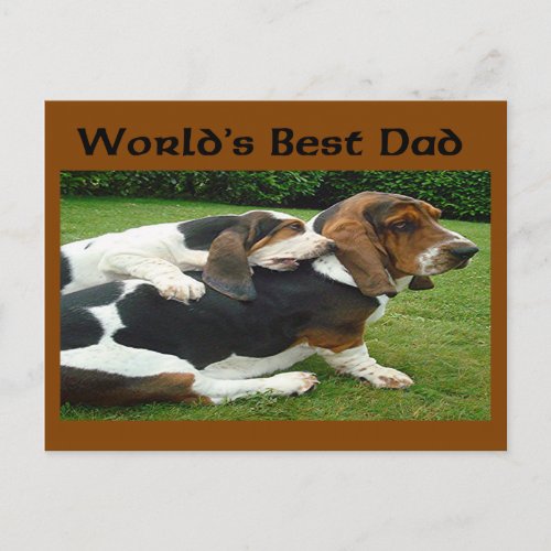 Fathers Day Basset Hounds Worlds Best Dad Postcard