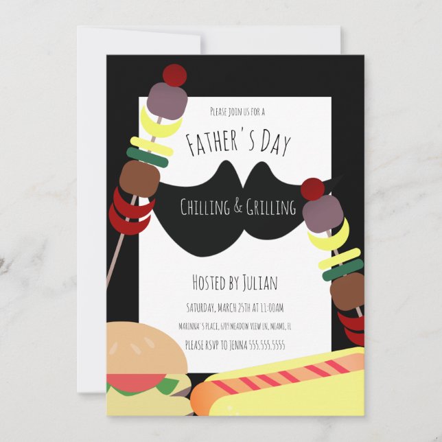 Father's Day BBQ Picnic Chilling Grilling Black Invitation (Front)