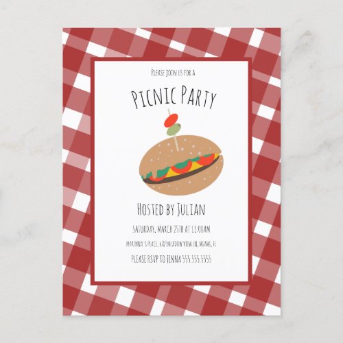 Fathers Day BBQ Picnic Event Sandwich  Invitation Postcard