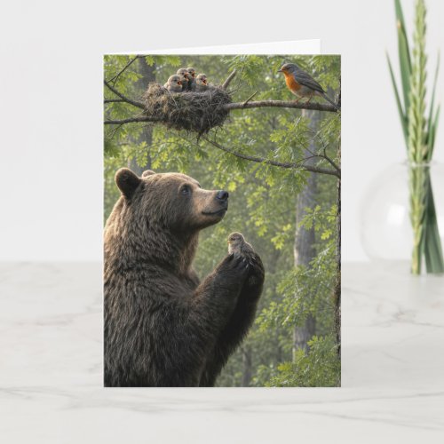 Father's Day Bear Rescuing a Baby Robin Card