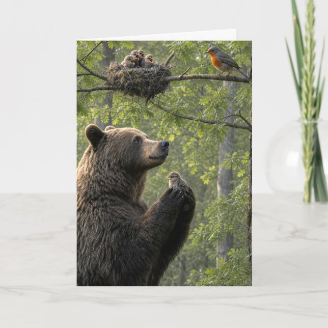 Father's Day Bear Rescuing a Baby Robin Card (Front)