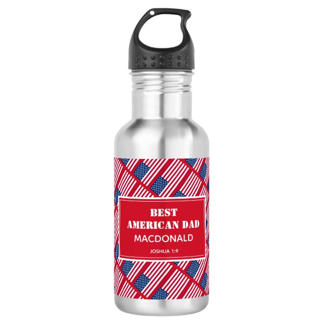 Father's Day BEST AMERICAN DAD USA Personalized Stainless Steel Water Bottle (Front)