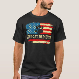 Fathers Day Best Cat Dad Ever Retro US American Fl T-Shirt