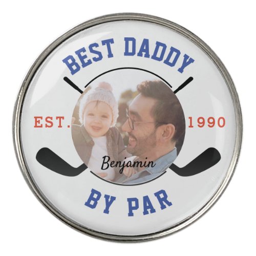 Fathers Day Best Dad By Par Retro Photo Monogram  Golf Ball Marker