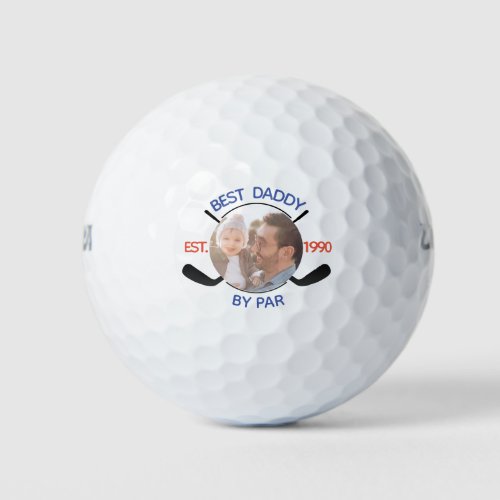 Fathers Day Best Dad By Par Retro Photo Monogram Golf Balls