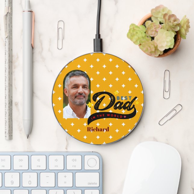Father's Day Best Dad Custom Photo and Name  Wireless Charger (Desk)