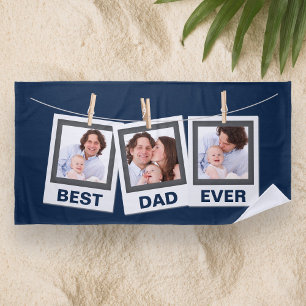 Father's Day   Best Dad Ever 3 Photo Collage Beach Towel