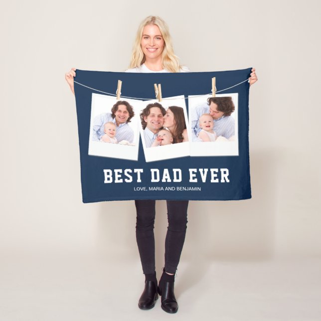 Father's Day | Best Dad Ever 3 Photo Collage Fleece Blanket (In Situ)