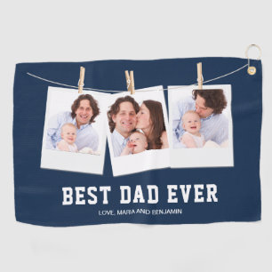 Father's Day Best Dad Ever 3 Photo Collage Golf Towel