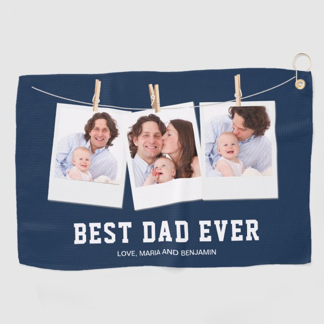 Father's Day | Best Dad Ever 3 Photo Collage Golf Towel (Horizontal)