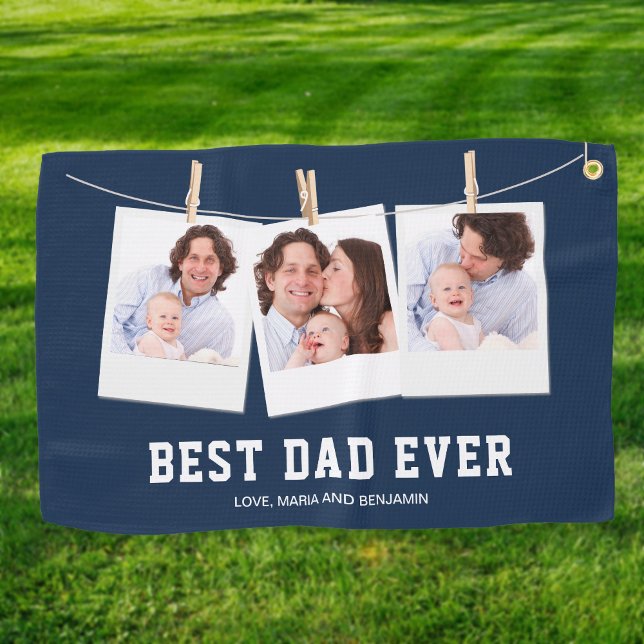 Father's Day | Best Dad Ever 3 Photo Collage Golf Towel (Creator Uploaded)