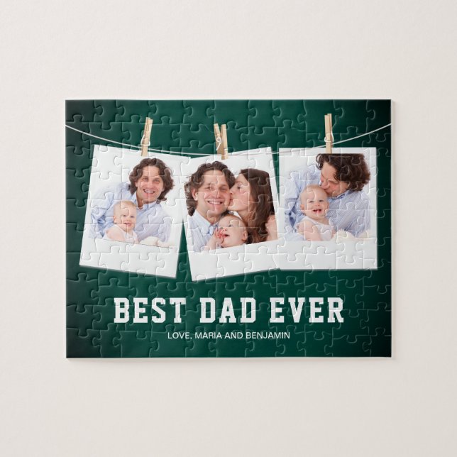 Father's Day | Best Dad Ever 3 Photo Collage Jigsaw Puzzle (Horizontal)