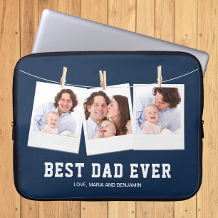 Father's Day Best Dad Ever 3 Photo Collage Laptop Sleeve